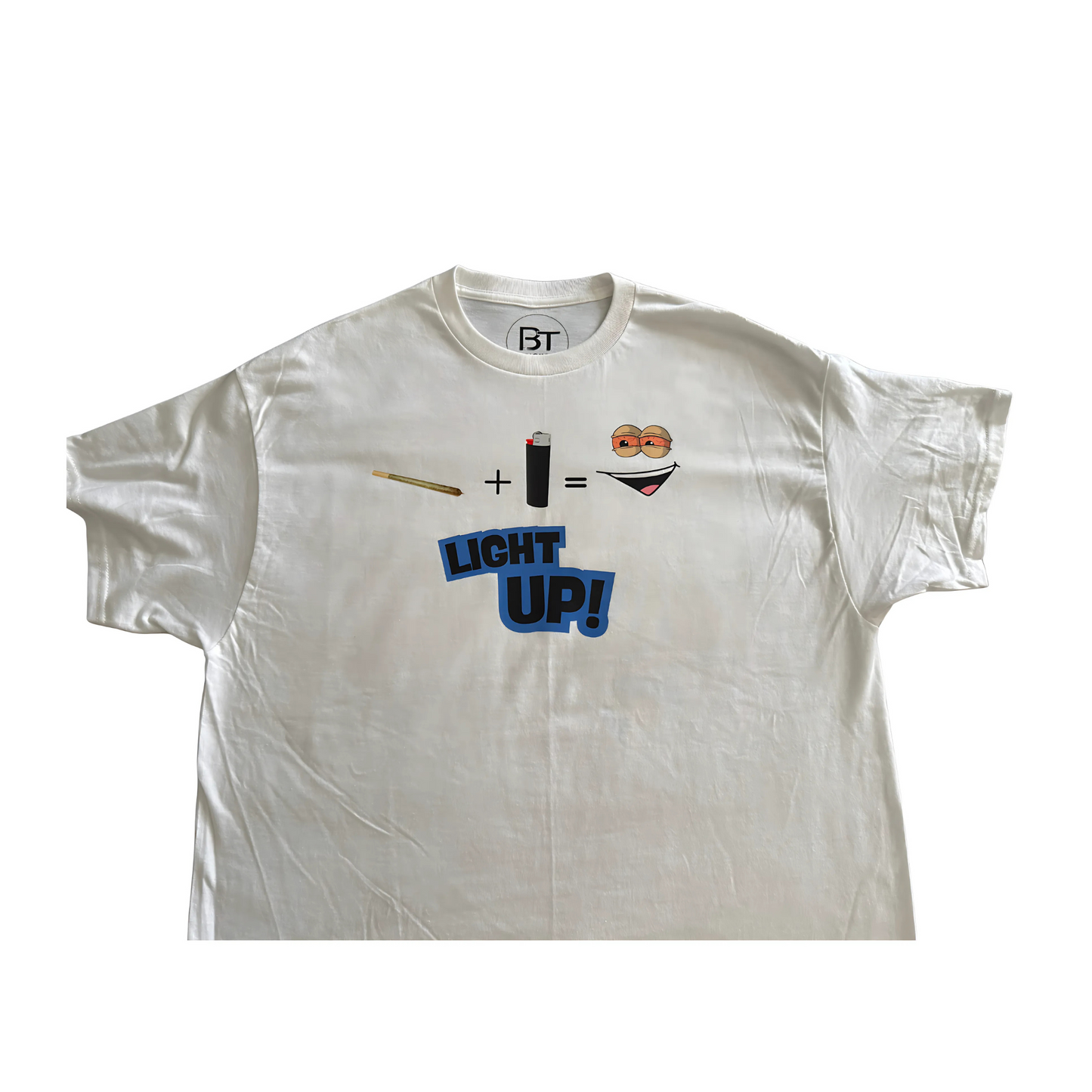Custom light up t-shirts featuring a playful graphic design with playful text and bright colors