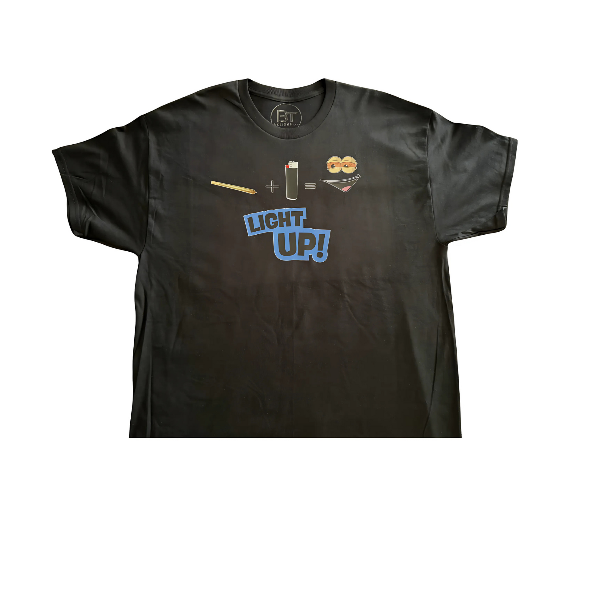 Custom light up t-shirts featuring a fun design with the text Light Up on a black background