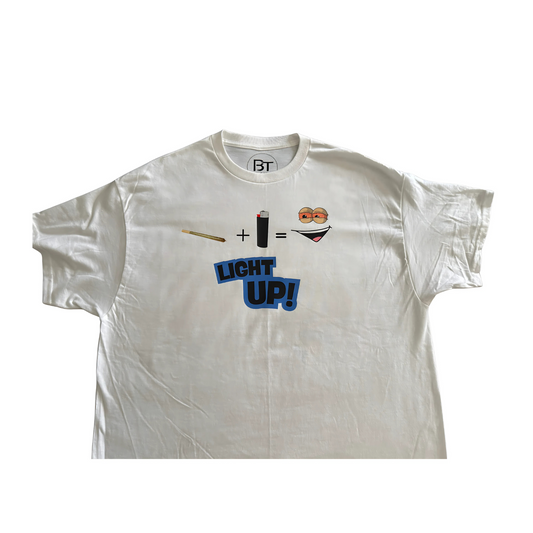Custom light up t-shirts featuring a playful graphic design with playful text and bright colors